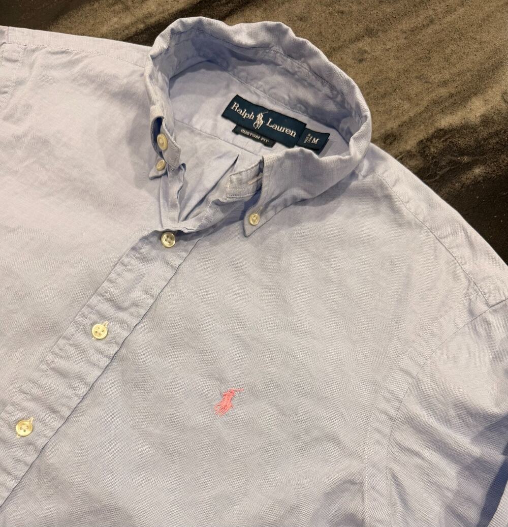 Polo Ralph Lauren Custom Fit Shirt Mens M Light Blue Pink Pony Button Down